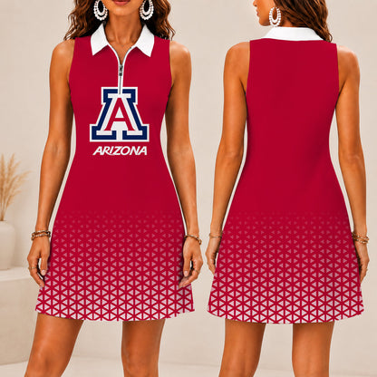 LIMITED EDITION - NEW CUSTOMIZED NCAA FBS27 ARW ARIZONA WILDCATS WOMEN'S ZIP SLEEVELESS POLO DRESS