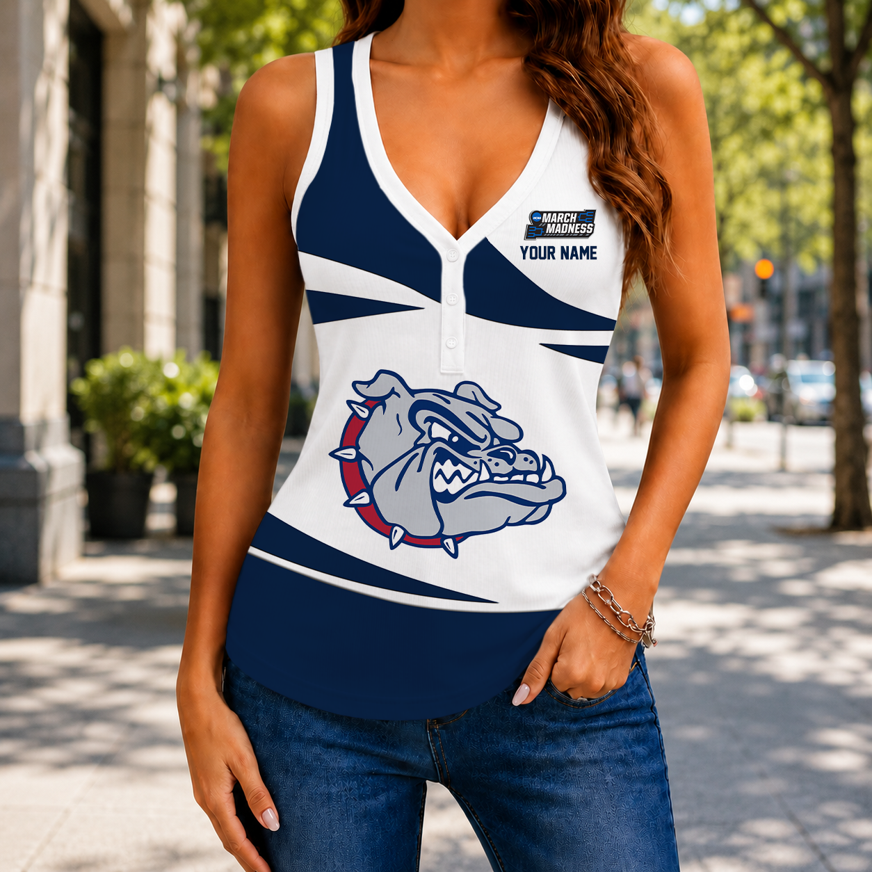 VIRAL EDITION - NEW CUSTOMIZED NCAA MAM27 GOB GONZAGA BULLDOGS WOMEN'S V-NECK TANK TOP