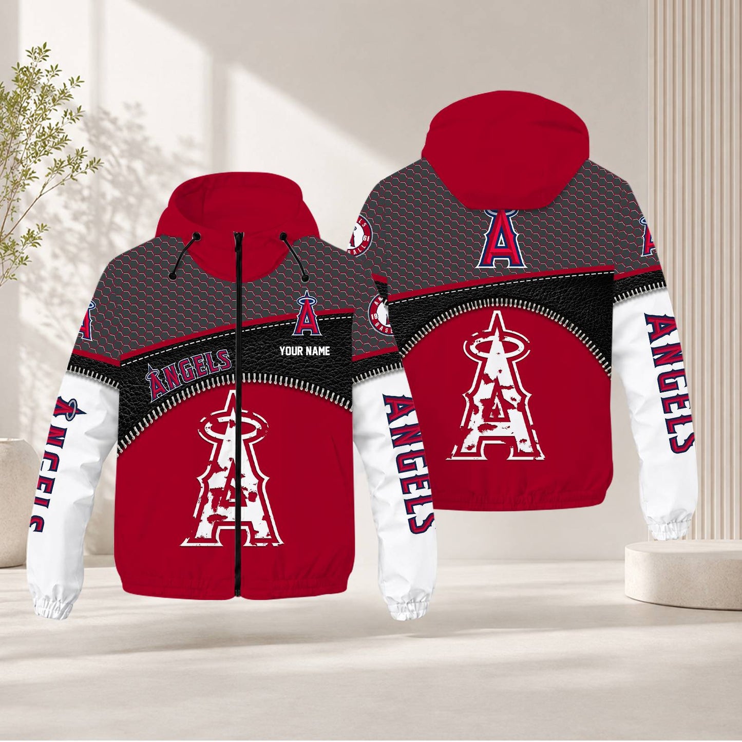 FINAL SALE - NEW CUSTOMIZED MLB27 LAA LOS ANGELES ANGELS WINDBREAKER JACKET
