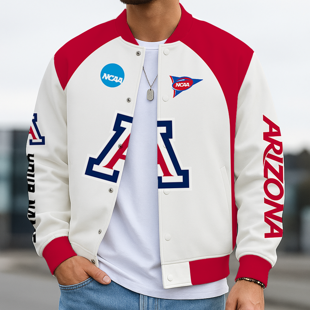 LIMITED DROP - NEW CUSTOMIZED NCAA FOOTBALL BOWL SUBDIVISION 27 ARW ARIZONA WILDCATS BASEBALL JACKET, SATIN VARSITY JACKET