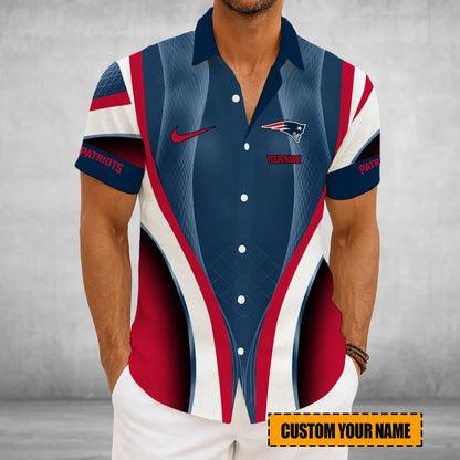 LIMITED EDITION - NEW CUSTOMIZED NFL27 NEP NEW ENGLAND PATRIOTS SHORT SLEEVE BUTTON-UP SHIRT