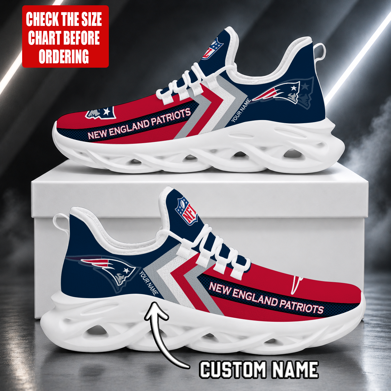 FINAL SALE - NEW CUSTOMIZED NFL27 NEP NEW ENGLAND PATRIOTS UNISEX MAX SOUL SHOES