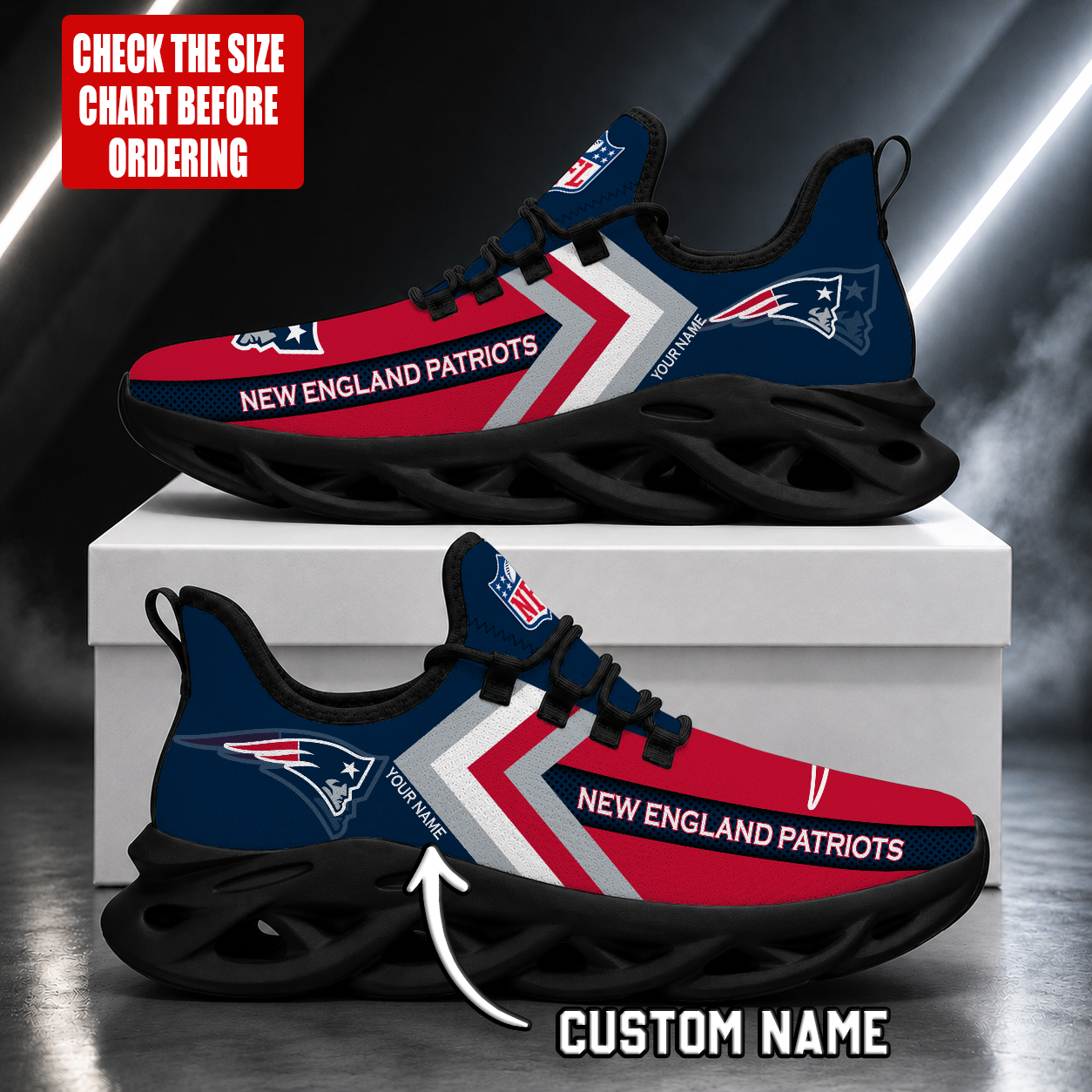 FINAL SALE - NEW CUSTOMIZED NFL27 NEP NEW ENGLAND PATRIOTS UNISEX MAX SOUL SHOES