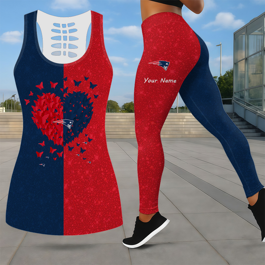 LIMITED EDITION - NEW CUSTOMIZED NFL27 NEP NEW ENGLAND PATRIOTS LEGGINGS & HOLLOW TANK TOP SET