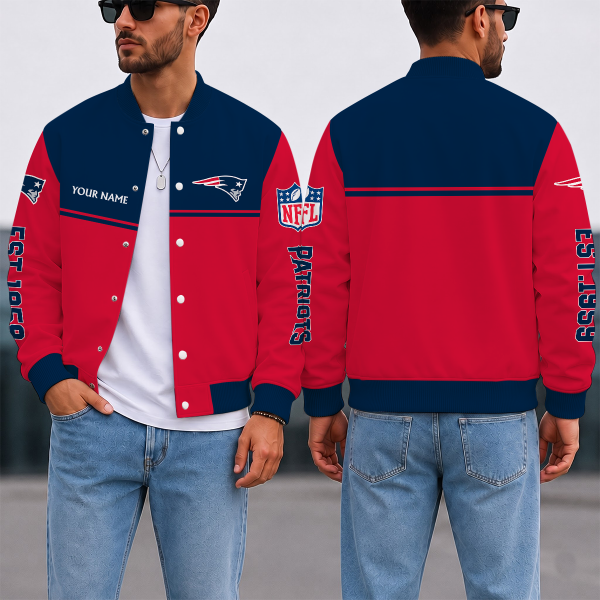FINAL SALE - NEW CUSTOMIZED NFL27 NEP NEW ENGLAND PATRIOTS SATIN VARSITY & BASEBALL JACKET