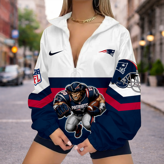 FINAL SALE - NEW CUSTOMIZED NFL27 NEP NEW ENGLAND PATRIOTS V-NECK ZIPPER SWEATSHIRT JACKET
