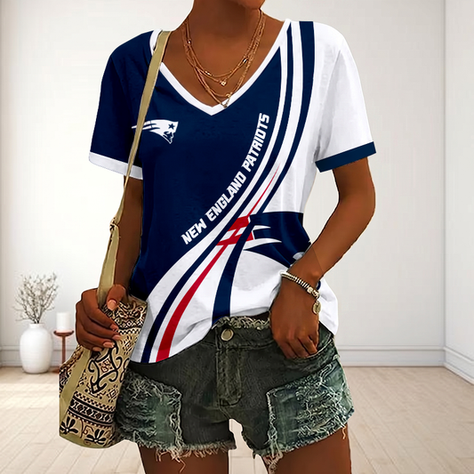 LIMITED EDITION - NEW CUSTOMIZED NFL27 NEP NEW ENGLAND PATRIOTS V-NECK FEMALE SHIRT