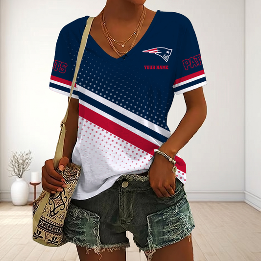 VIRAL EDITION - NEW CUSTOMIZED NFL27 NEP NEW ENGLAND PATRIOTS V-NECK FEMALE SHIRT