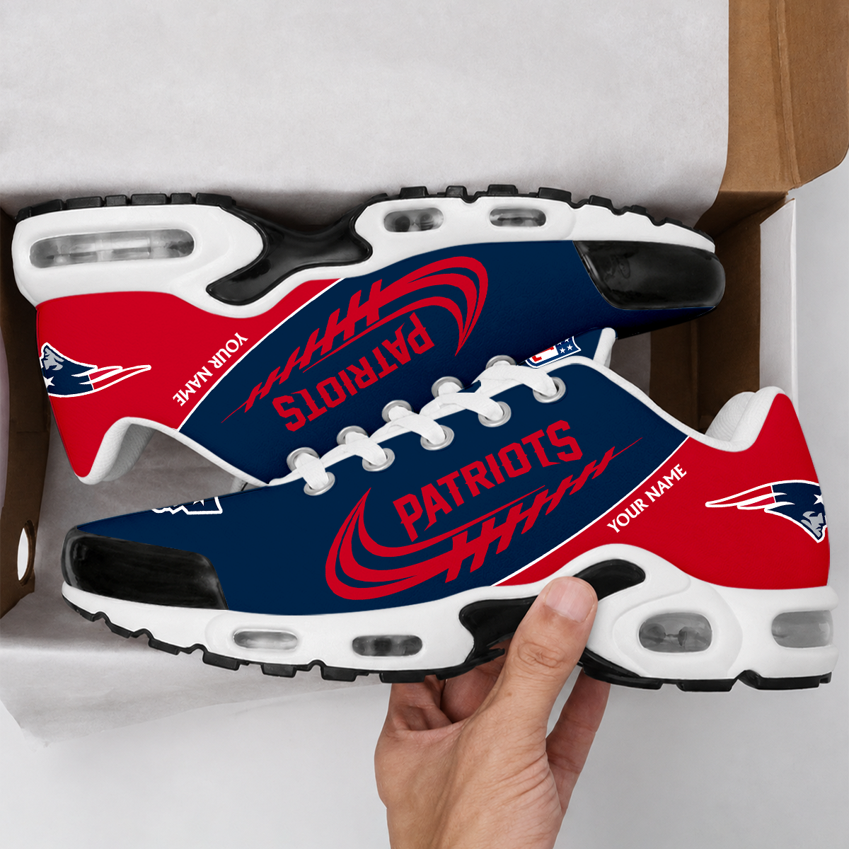 FLASH SALE - NEW CUSTOMIZED NFL27 NEP NEW ENGLAND PATRIOTS AIR MAX PLUS SNEAKERS