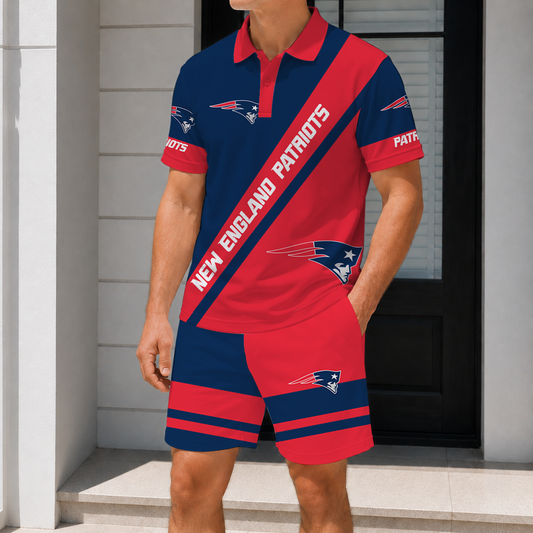 FINAL SALE - NEW CUSTOMIZED NFL27 NEP NEW ENGLAND PATRIOTS POLO SHIRT & SHORT PANTS SET