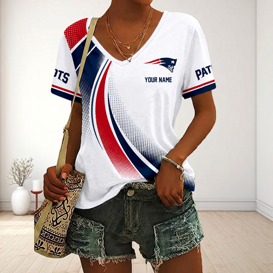 FINAL SALE - NEW CUSTOMIZED NFL27 NEP NEW ENGLAND PATRIOTS V-NECK FEMALE SHIRT