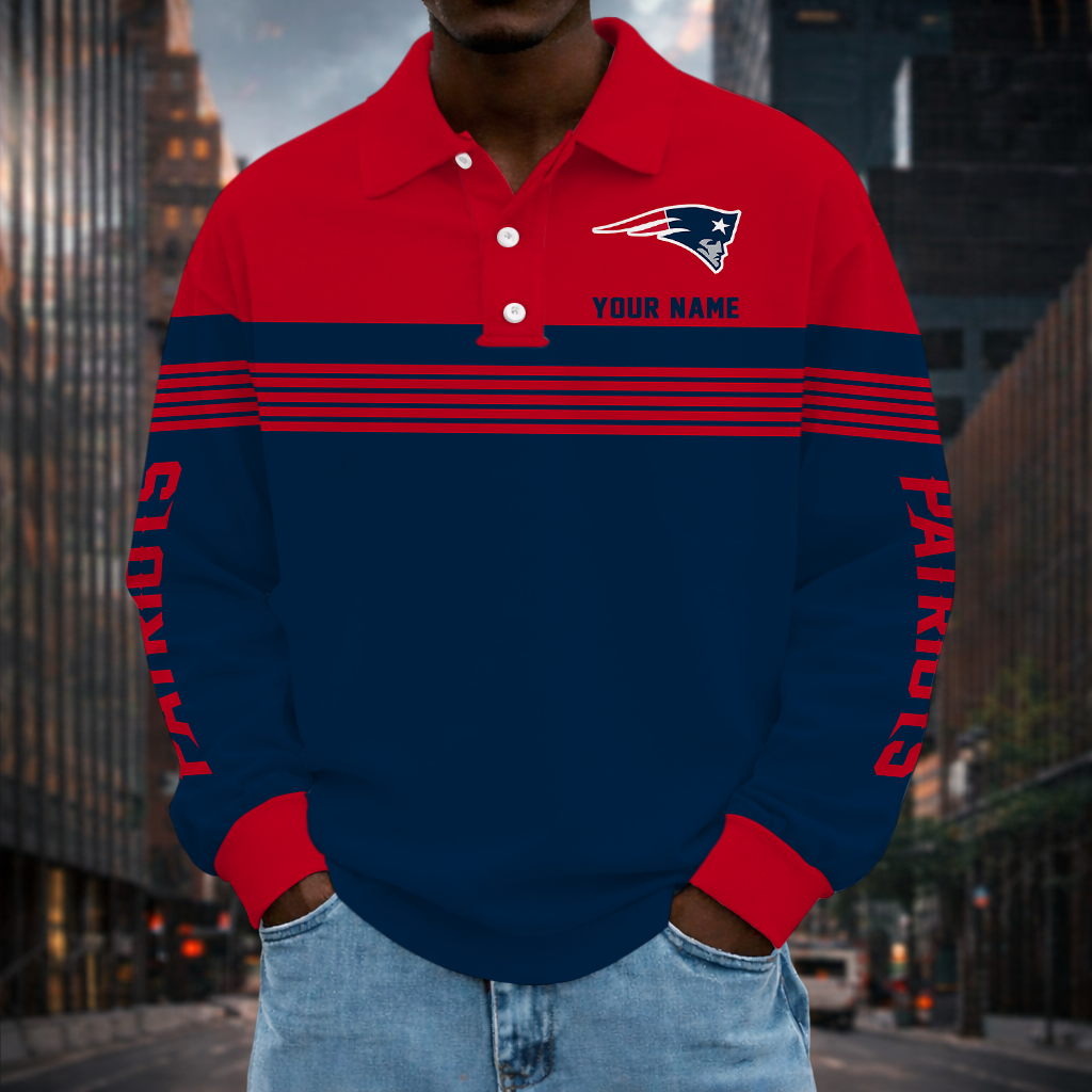 EXCLUSIVE EDITION - NEW CUSTOMIZED NFL27 NEP NEW ENGLAND PATRIOTS LONG SLEEVE POLO SHIRT