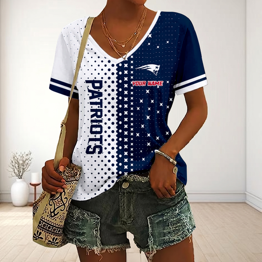 FINAL SALE - NEW CUSTOMIZED NFL27 NEP NEW ENGLAND PATRIOTS V-NECK FEMALE SHIRT