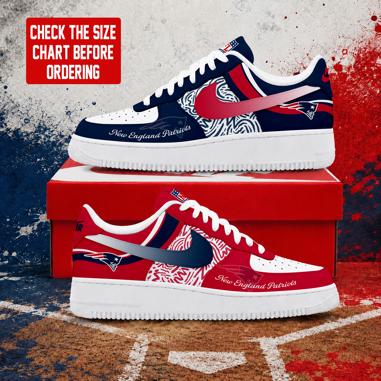 FLASH SALE - NEW CUSTOMIZED NFL27 NEP NEW ENGLAND PATRIOTS AF1 SHOES