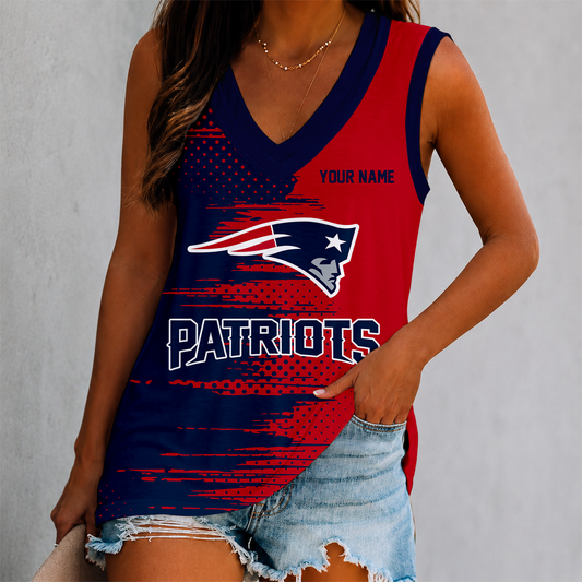 FINAL SALE - NEW CUSTOMIZED NFL27 NEP NEW ENGLAND PATRIOTS WOMEN'S V-NECK TANK TOP