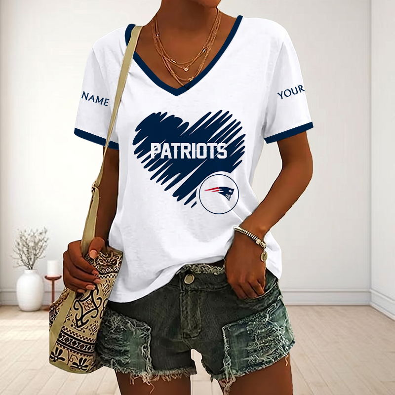 LIMITED EDITION - NEW CUSTOMIZED NFL27 NEP NEW ENGLAND PATRIOTS V-NECK FEMALE SHIRT