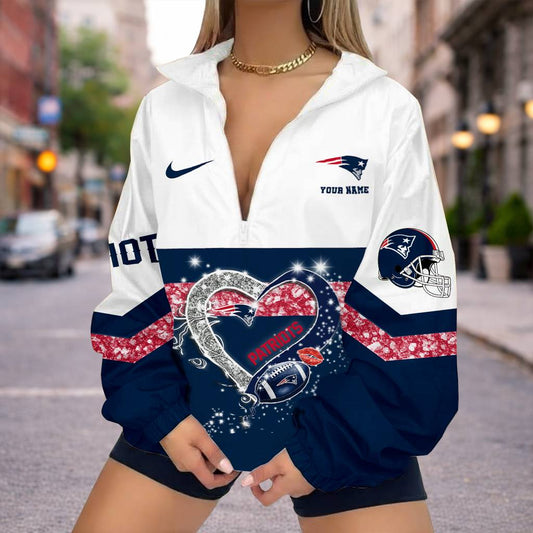 FINAL SALE - NEW CUSTOMIZED NFL27 NEP NEW ENGLAND PATRIOTS V-NECK ZIPPER SWEATSHIRT JACKET