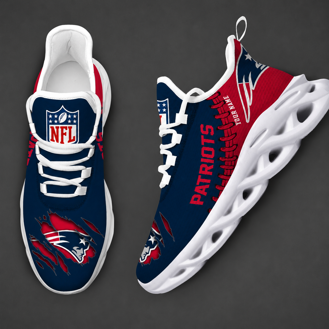 FINAL SALE - NEW CUSTOMIZED NFL27 NEP NEW ENGLAND PATRIOTS UNISEX MAX SOUL SHOES