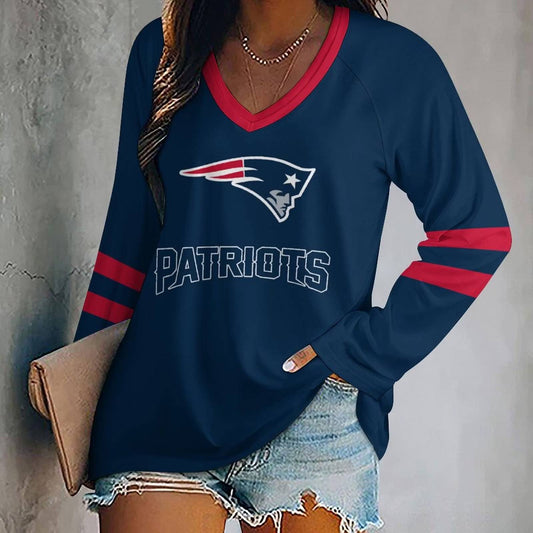 FLASH SALE - NEW CUSTOMIZED NFL27 NEP NEW ENGLAND PATRIOTS WOMEN'S V-NECK LONG SLEEVED SHIRT