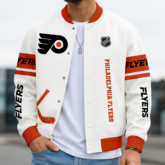 LIMITED EDITION - NEW CUSTOMIZED NHL27 PPF PD FLYERS BASEBALL JACKET, SATIN VARSITY JACKET