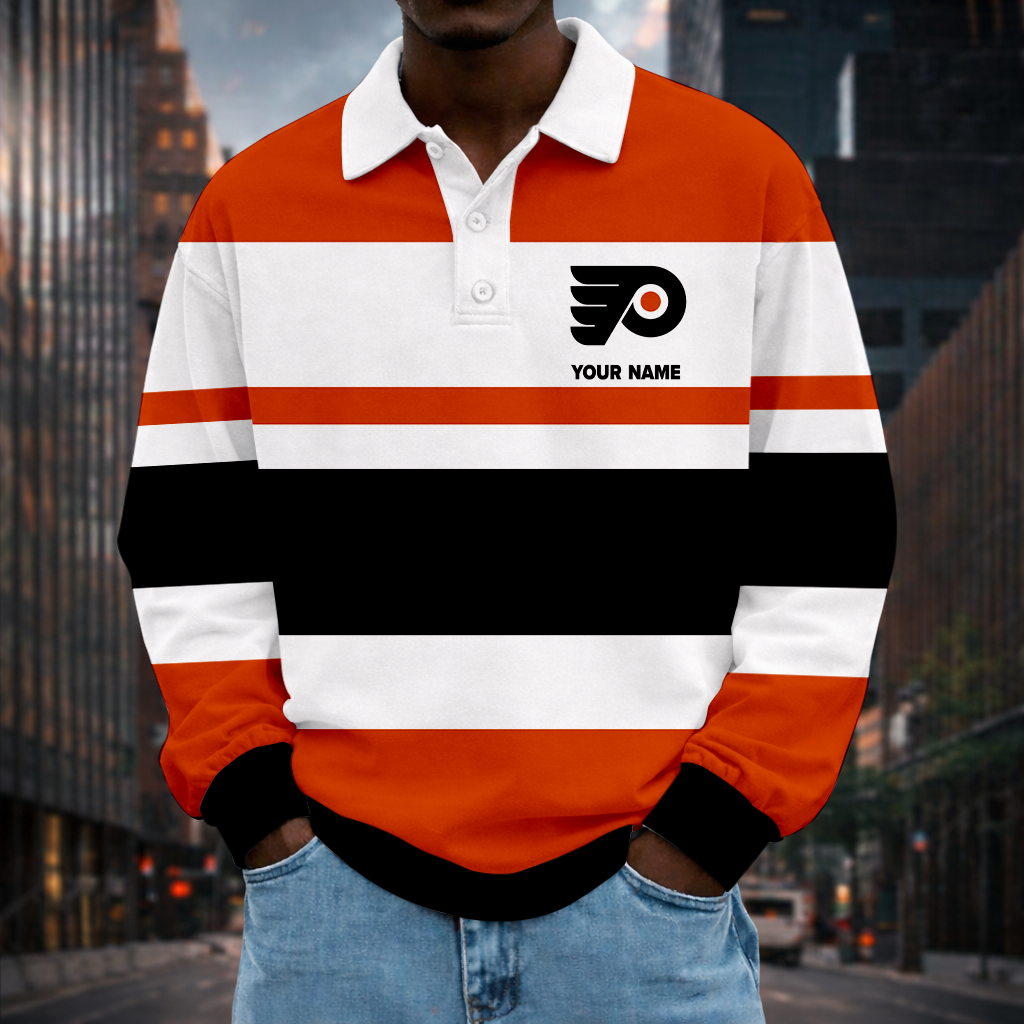LIMITED EDITION - NEW CUSTOMIZED NHL27 PPF PD FLYERS MEN LONG SLEEVE POLO