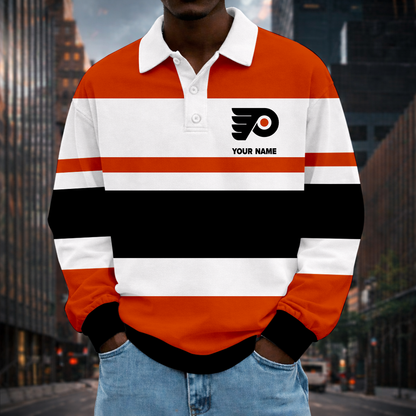 LIMITED EDITION - NEW CUSTOMIZED NHL27 PPF PD FLYERS MEN LONG SLEEVE POLO