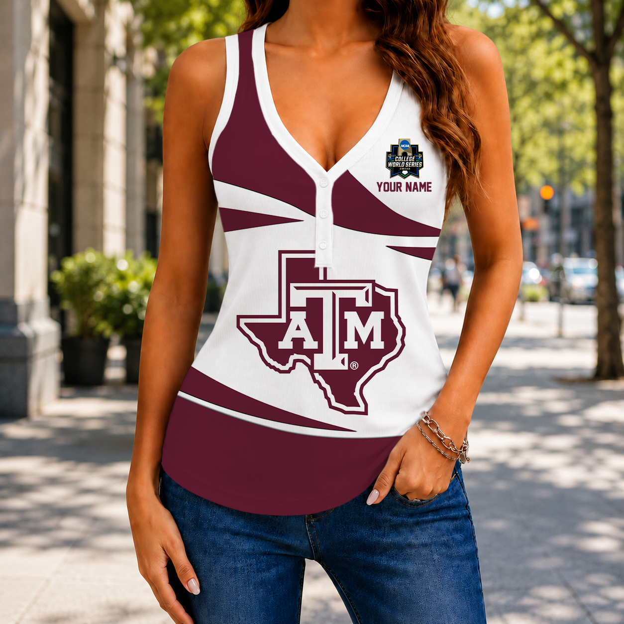 LIMITED EDITION - NEW CUSTOMIZED NCAA CWS27 TAA TEXAS A&M AGGIES WOMEN'S V-NECK TANK TOP