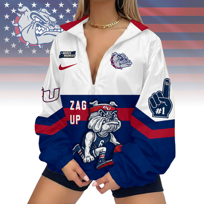 LIMITED EDITION - NEW CUSTOMIZED MAM NCAA27 GOB GO BULLDOGS V-NECK ZIPPER JACKET