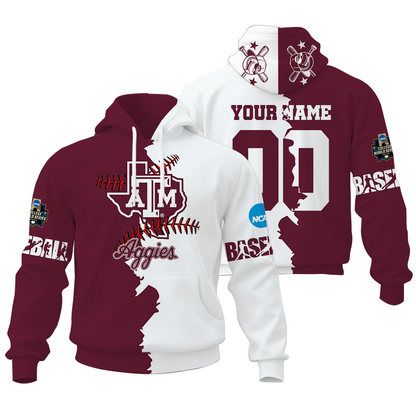 FINAL CLEARANCE - NEW CUSTOMIZED COLLEGE WORLD SERIES NCAA27 TEXAS A&M AGGIES UNISEX HOODIE & ZIP HOODIE