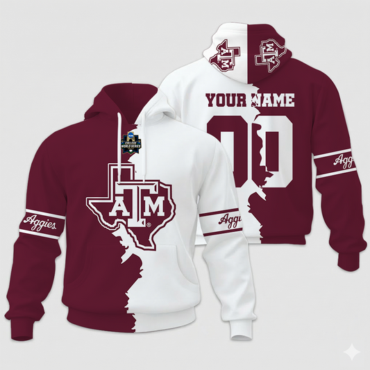 MEGA SALE - NEW CUSTOMIZED COLLEGE WORLD SERIES NCAA27 TEXAS A&M AGGIES UNISEX HOODIE & ZIP HOODIE