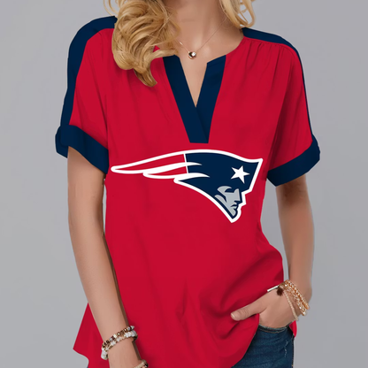 FINAL SALE - NEW CUSTOMIZED NFL27 NEP NEW ENGLAND PATRIOTS V-NECK FEMALE SHIRT