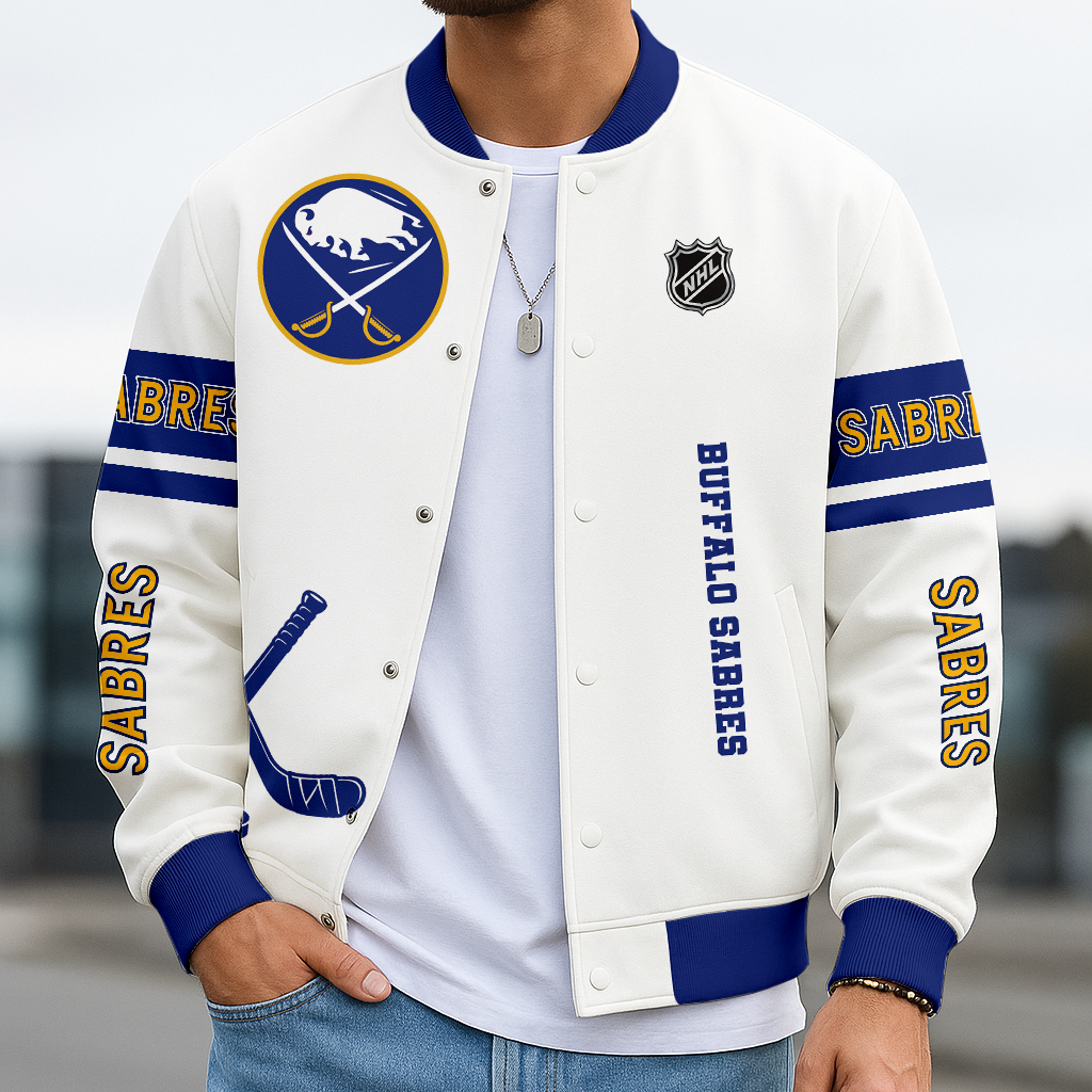 LIMITED EDITION - NEW CUSTOMIZED NHL28 BFS BF SABRES BASEBALL JACKET, SATIN VARSITY JACKET