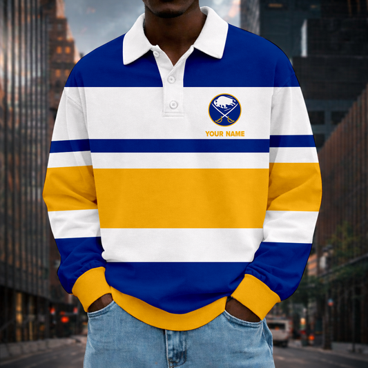 LIMITED EDITION - NEW CUSTOMIZED NHL28 BFS BF SABRES MEN LONG SLEEVE POLO