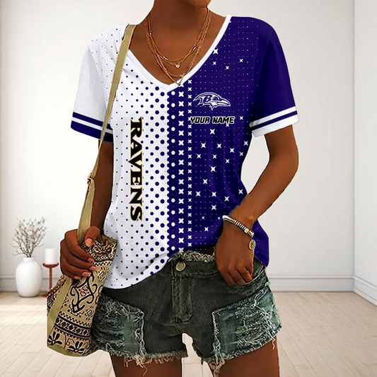 FINAL SALE - NEW CUSTOMIZED NFL28 BTR BALTIMORE RAVENS V-NECK FEMALE SHIRT