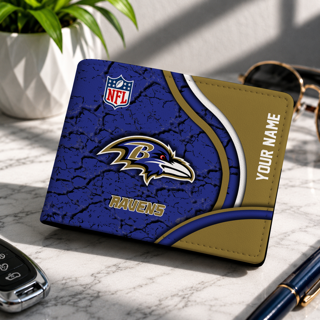 LIMITED EDITION - NEW CUSTOMIZED NFL28 BTR BALTIMORE RAVENS LEATHER WALLET
