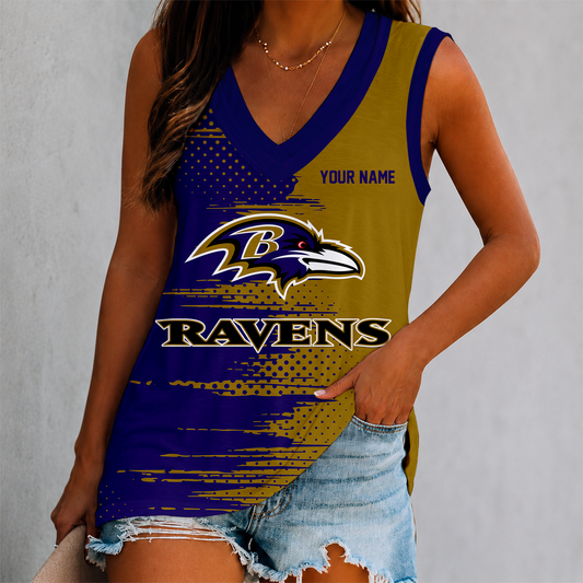 FINAL SALE - NEW CUSTOMIZED NFL28 BTR BALTIMORE RAVENS WOMEN'S V-NECK TANK TOP