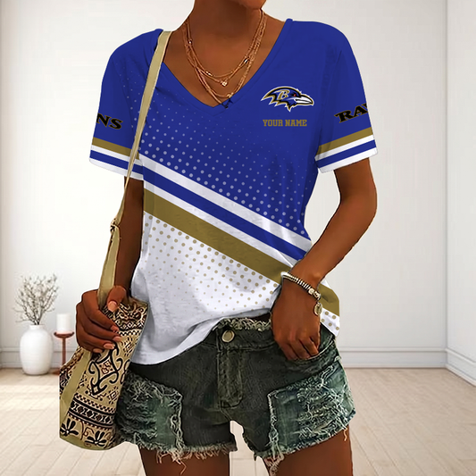 VIRAL EDITION - NEW CUSTOMIZED NFL28 BTR BALTIMORE RAVENS V-NECK FEMALE SHIRT