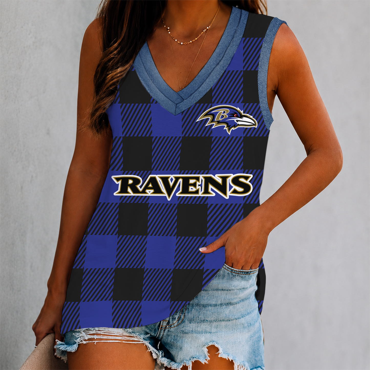 FLASH SALE - NEW CUSTOMIZED NFL28 BTR BALTIMORE RAVENS WOMEN'S V-NECK TANK TOP