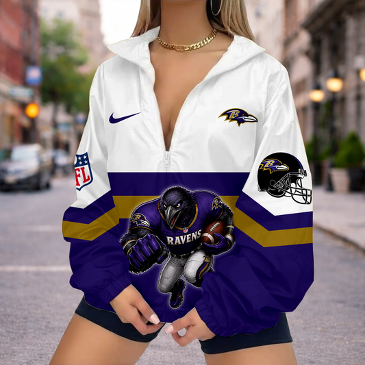 FINAL SALE - NEW CUSTOMIZED NFL28 BTR BALTIMORE RAVENS V-NECK ZIPPER SWEATSHIRT JACKET
