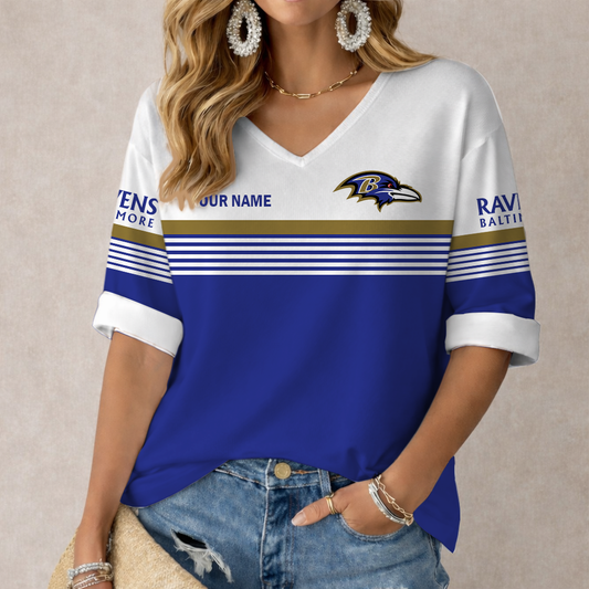 LIMITED EDITION - NEW CUSTOMIZED NFL28 BTR BALTIMORE RAVENS WOMEN'S HEART V-NECK LONG SLEEVE SHIRT