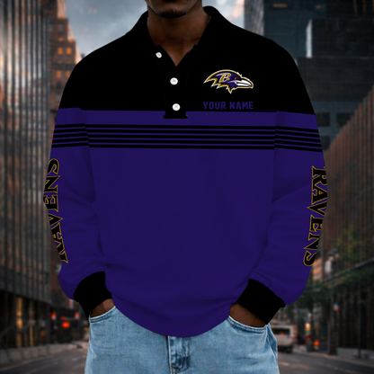 EXCLUSIVE EDITION - NEW CUSTOMIZED NFL28 BTR BALTIMORE RAVENS LONG SLEEVE POLO SHIRT