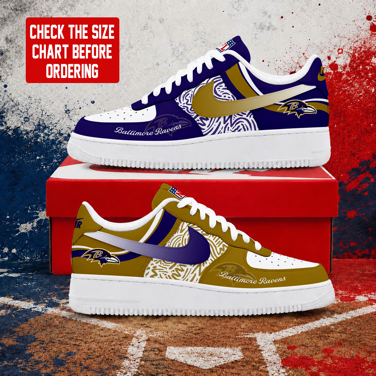 FLASH SALE - NEW CUSTOMIZED NFL28 BTR BALTIMORE RAVENS AF1 SHOES
