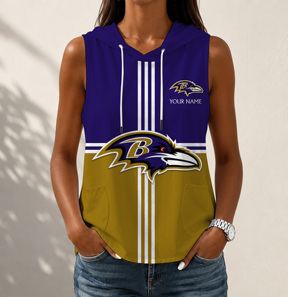 FINAL SALE - NEW CUSTOMIZED NFL28 BTR BALTIMORE RAVENS WOMEN'S SLEEVELESS HOODED POCKET TANK TOP