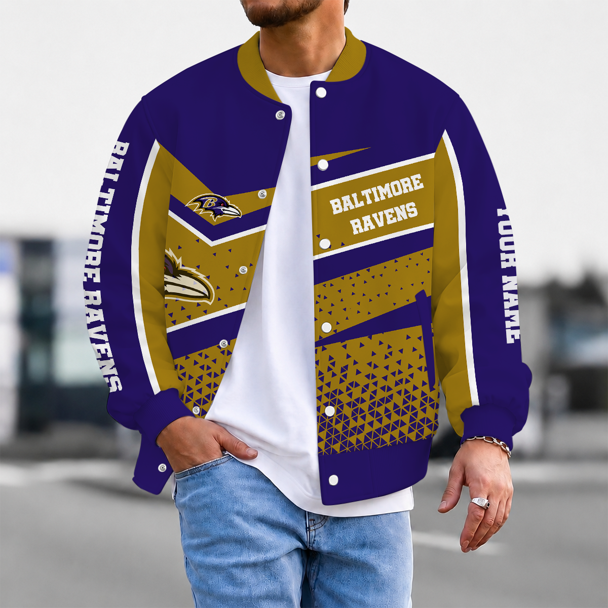 FLASH SALE - NEW CUSTOMIZED NFL28 BTR BALTIMORE RAVENS SATIN VARSITY & BASEBALL JACKET
