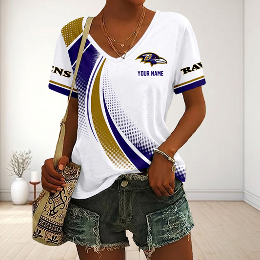 FINAL SALE - NEW CUSTOMIZED NFL28 BTR BALTIMORE RAVENS V-NECK FEMALE SHIRT