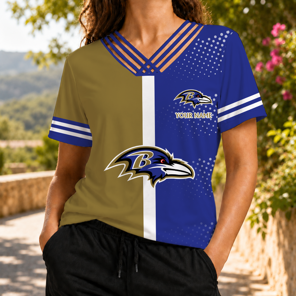 VIRAL EDITION - NEW CUSTOMIZED NFL28 BTR BALTIMORE RAVENS V-NECK SHIRT