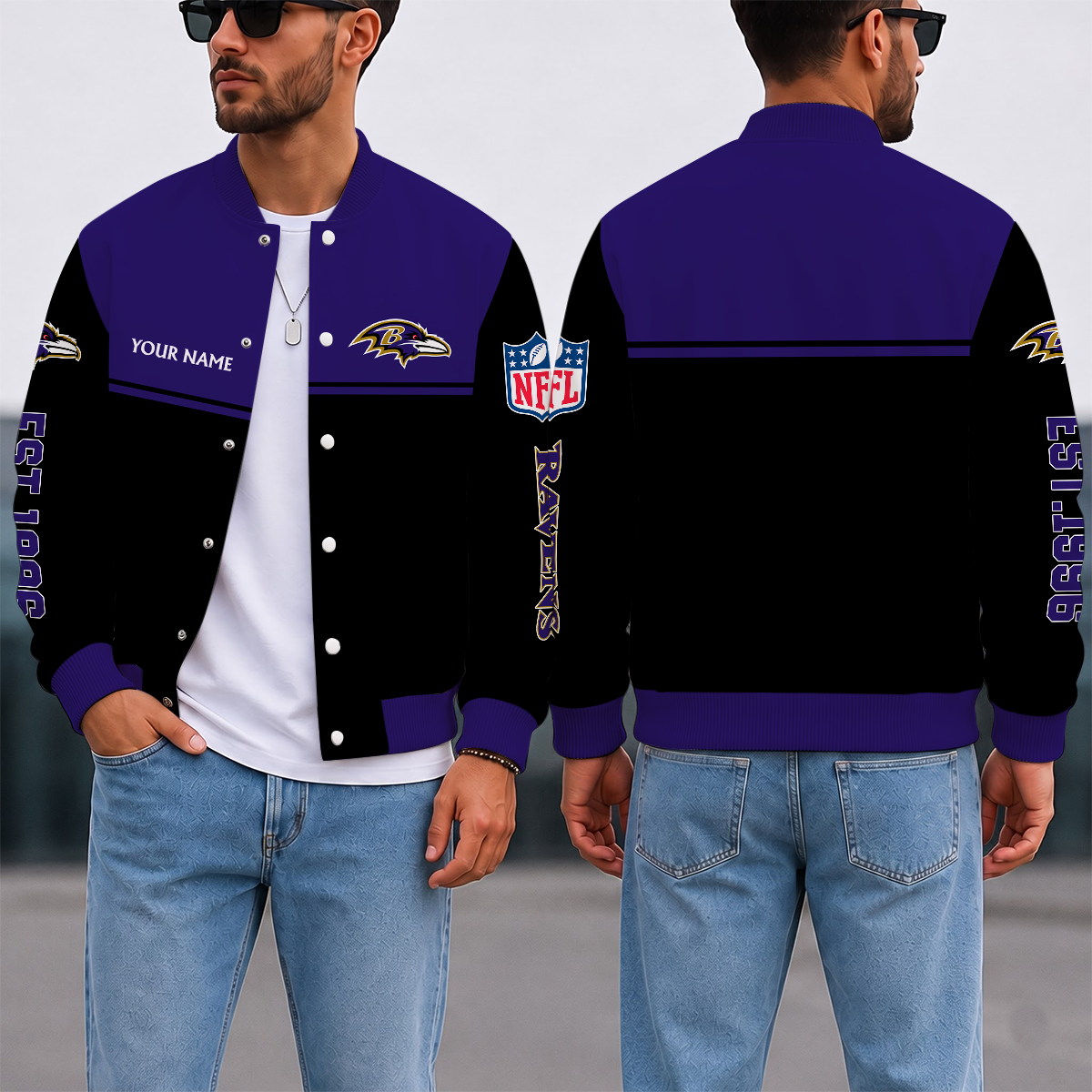 FINAL SALE - NEW CUSTOMIZED NFL28 BTR BALTIMORE RAVENS SATIN VARSITY & BASEBALL JACKET