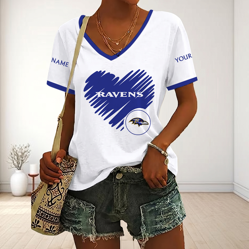 LIMITED EDITION - NEW CUSTOMIZED NFL28 BTR BALTIMORE RAVENS V-NECK FEMALE SHIRT