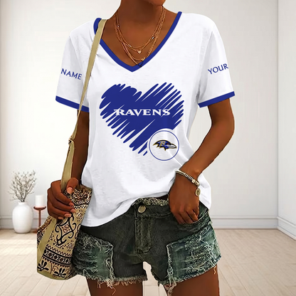 LIMITED EDITION - NEW CUSTOMIZED NFL28 BTR BALTIMORE RAVENS V-NECK FEMALE SHIRT