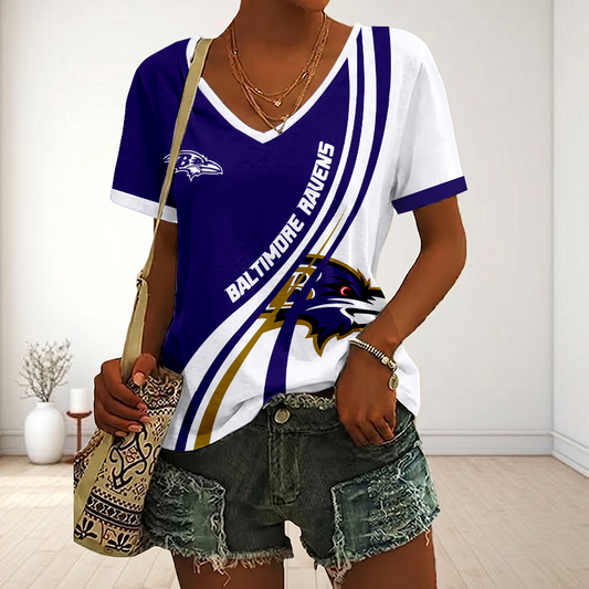 LIMITED EDITION - NEW CUSTOMIZED NFL28 BTR BALTIMORE RAVENS V-NECK FEMALE SHIRT